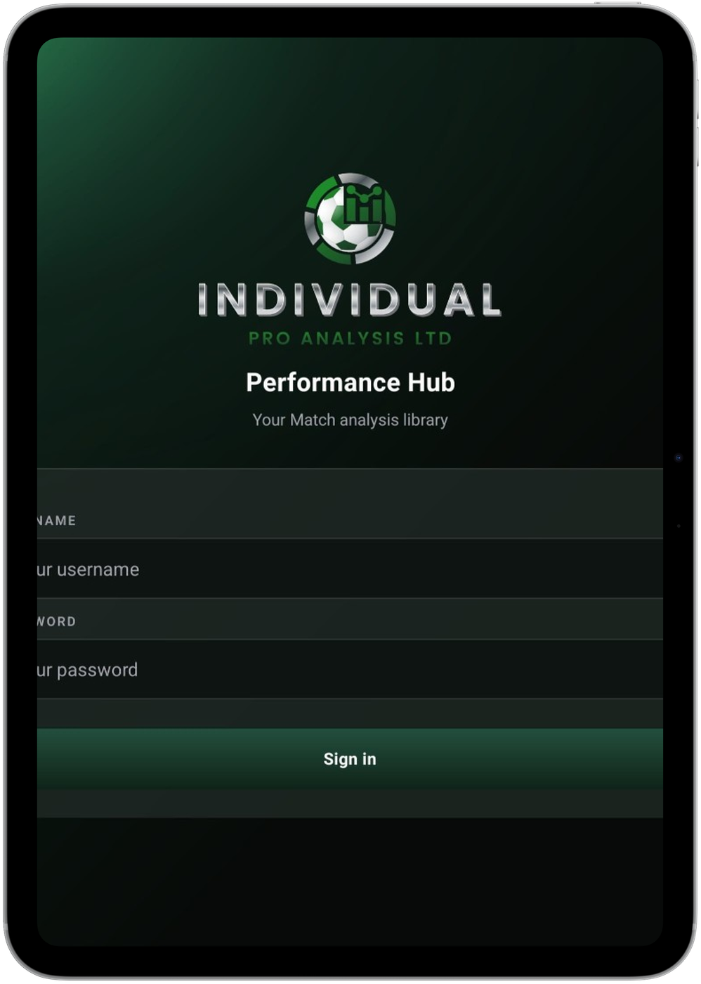 Performance Hub login on iPad